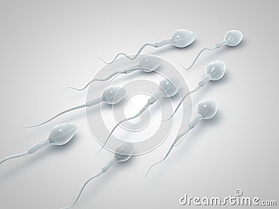 Frozen spermatozoon. 3D illustration of the sperm swimming to the ovule on white background. 3D illustration Cartoon Illustration