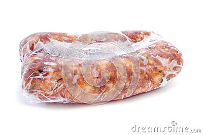 Frozen spiced pork meat sausages Stock Photo
