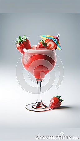 Frozen strawberry daiquiri drink in a poco grande glassware with strawberry on the rim Cartoon Illustration