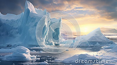 frozen tabular icebergs landscape Cartoon Illustration