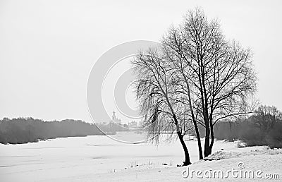 Frozen Volkhov river Stock Photo