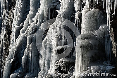 frozen waterfal with beautiful icycles Stock Photo