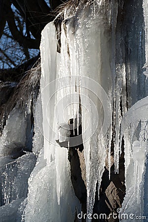 frozen waterfal with beautiful icycles Stock Photo