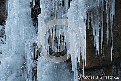 frozen waterfal with beautiful icycles Stock Photo