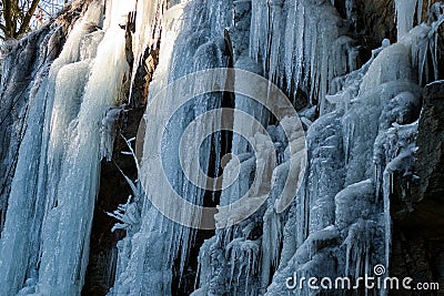 frozen waterfal with beautiful icycles Stock Photo