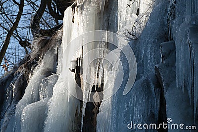 frozen waterfal with beautiful icycles Stock Photo