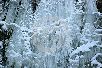 Frozen waterfall with icicles Stock Photo