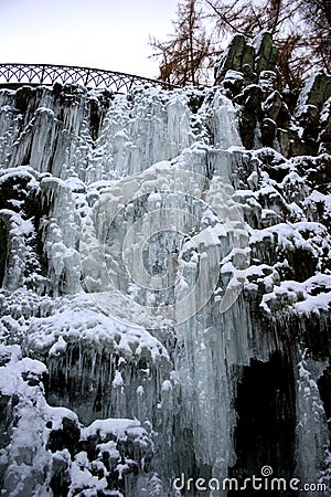 Frozen waterfall with icicles Stock Photo