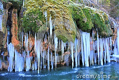 A frozen waterfall in Mullerthal, Luxembourg Stock Photo