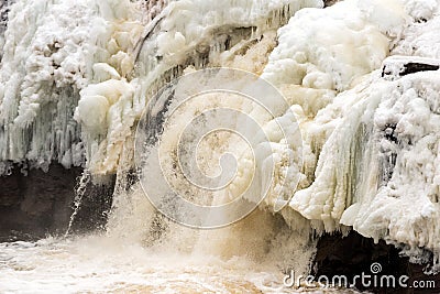 Frozen Waterfall In Saint George, NB, Canada Stock Photo