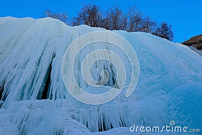 Frozen waterfall on the way of Chadar trek Stock Photo