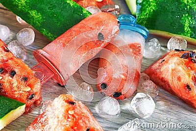 Frozen watermelon popsicles Stock Photo