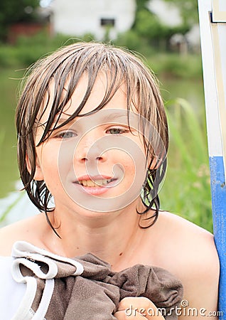 Frozen wet boy Stock Photo