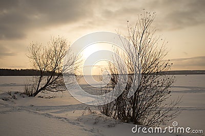 Frozen winter lake Stock Photo