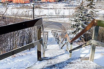 Frozen Wooden Staircase Stock Photo