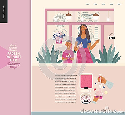 Frozen yoghurt bar - small business graphics - landing page design template Vector Illustration