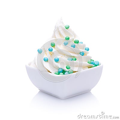 Frozen Yoghurt with candy topping Stock Photo