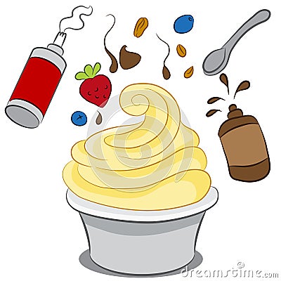 Frozen Yogurt with Condiments Vector Illustration