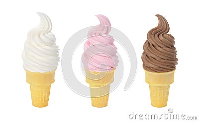 Frozen Yogurt or Soft Serve Ice Cream Cones Stock Photo