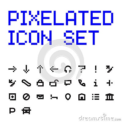 Pixelated Vector Flat Icon Set Vector Illustration