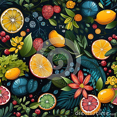 Frui fiesta watercolor Seamless Patterns, Generative AI Stock Photo