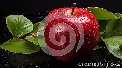 fruit background with red apple with leaf and slice fresh fruit Stock Photo