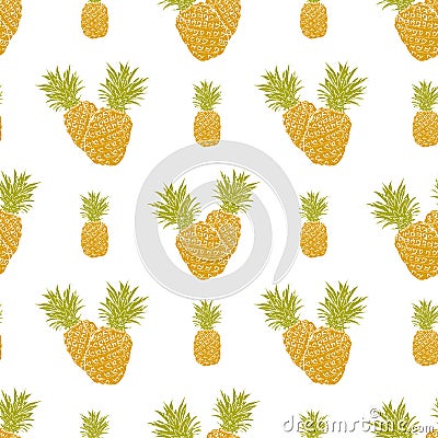 Fruit background Seamless pattern with hand drawn sketch pineapple vector illustration Vector Illustration