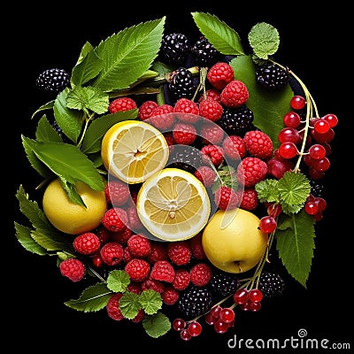 Fruit Backgrounds,Currant and berry, lemon and kiwi,AI generated Stock Photo