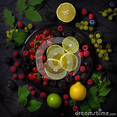 Fruit Backgrounds,Currant and berry, lemon and kiwi,AI generated Stock Photo