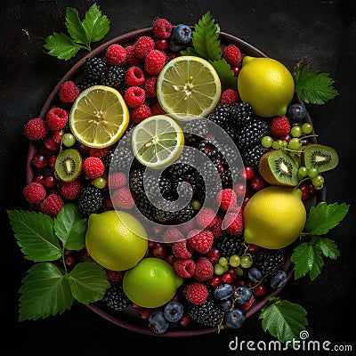 Fruit Backgrounds,Currant and berry, lemon and kiwi,AI generated Stock Photo