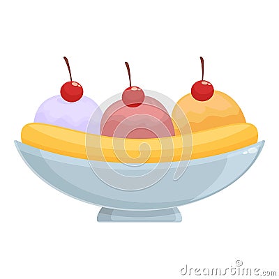 Fruit ball banana split icon cartoon vector. Cherry food Vector Illustration