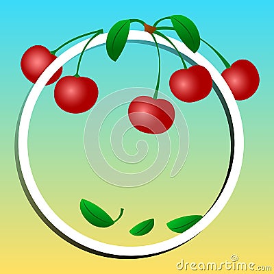 Fruit banner, cherries on frame. Vector illustration Cartoon Illustration