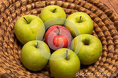 Fruit basked with green and red apples Stock Photo