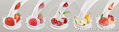 Fruit, berries and yogurt. Realistic illustration. Vector icon set Vector Illustration