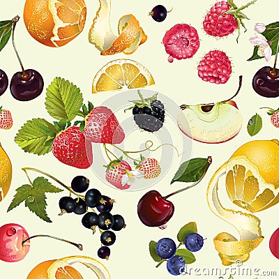 Fruit and berry pattern Vector Illustration