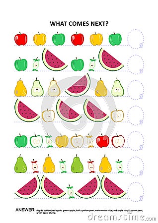 Fruit and berry themed educational logic game - sequential pattern recognition Vector Illustration