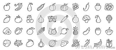 Fruit berry vegetable food line icon vector set Vector Illustration