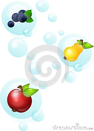 Fruit in bubbles Stock Photo