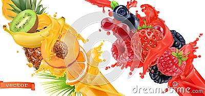 Fruit burst. Splash of juice. 3d vector icon set Vector Illustration