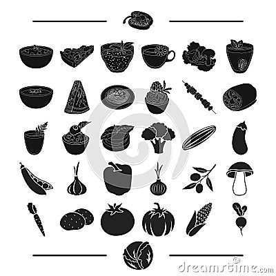 Fruit, cafe, restaurant and other web icon in black style.corn, radish, white-head, icons in set collection. Vector Illustration