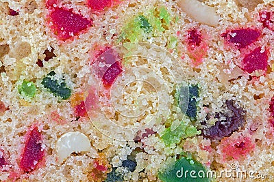 Fruit Cake closed up with dried fruit texture. Stock Photo