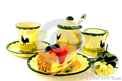 Fruit cake and coffee Stock Photo