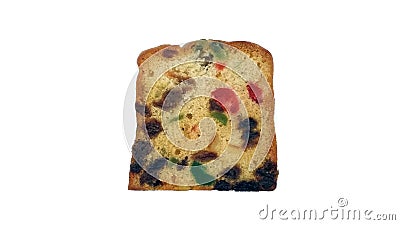 Fruit cake isolated on white backgrou d Stock Photo