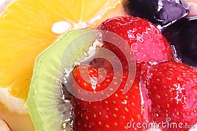 Fruit Cake (strawberry, kiwi, plum, orange) top Stock Photo