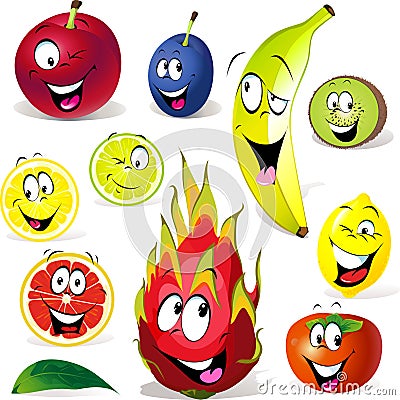 Fruit cartoon with many expressions Vector Illustration