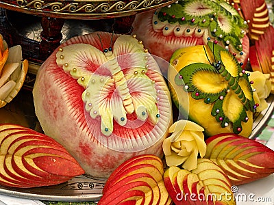 Fruit carving food sculpture art Stock Photo