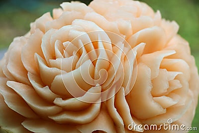 Fruit Carving rose flowers on melon handcraft Stock Photo