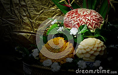 Fruit carving to create beauty for Thai style food Stock Photo