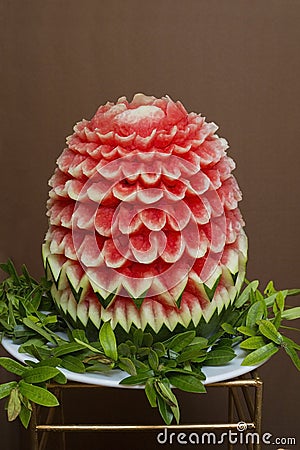 Fruit carvings on the buffet table Stock Photo