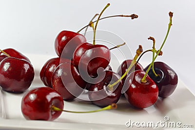 Fruit Cherry Berries in a White Plate Stock Photo